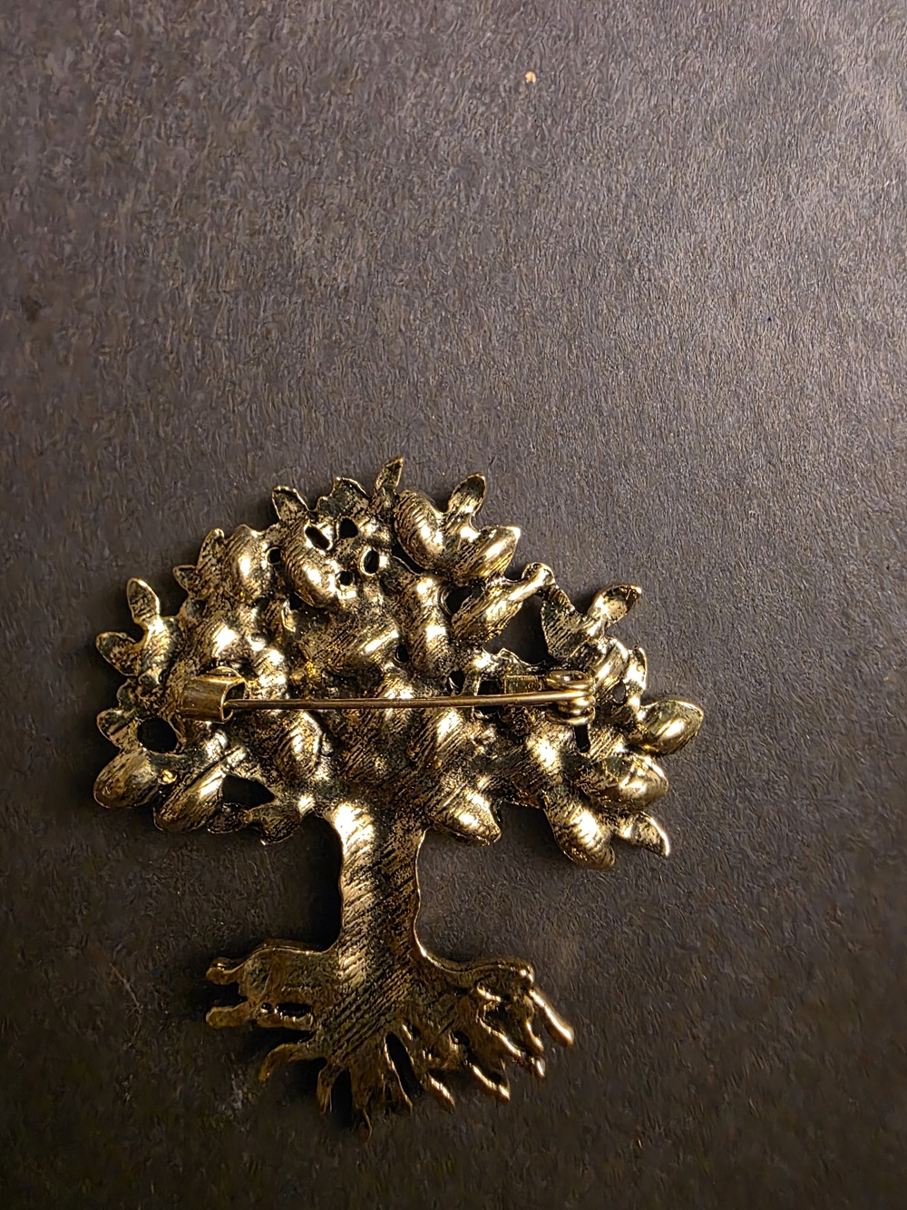 Gold-Tone Tree of Life Brooch with Blue and Green Crystals - Picture 3 of 4